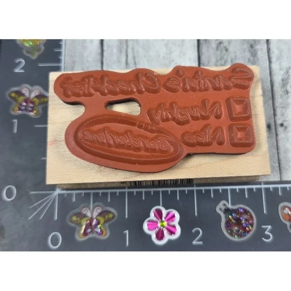 Inkadinkado Santa's Checklist Borderline Christmas 94772L Rubber Stamp Wood #E88